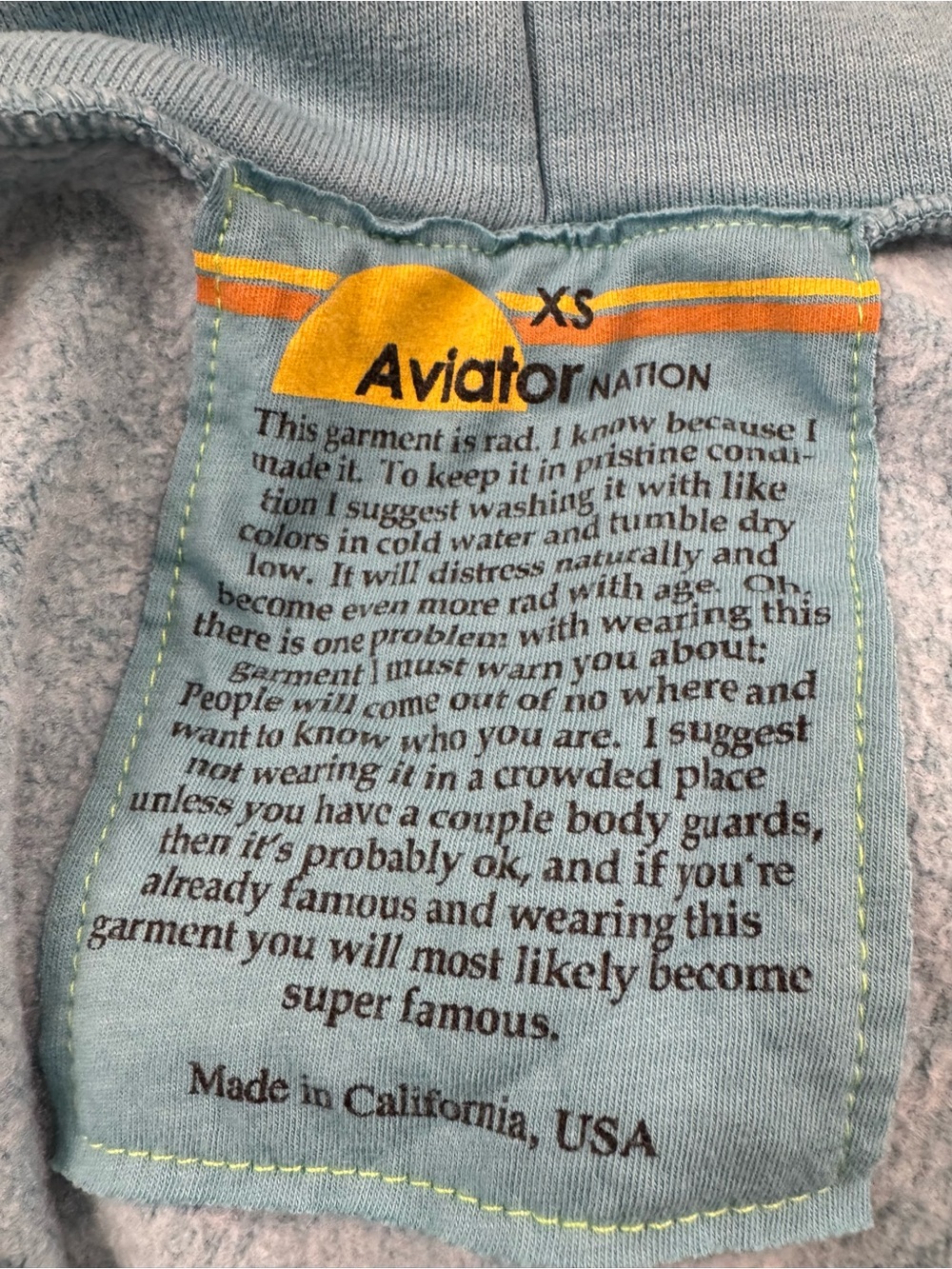 Aviator Nation 5 stripe aqua cropped hoodie and wide leg sweatpants NWOT XS set - Picture 5 of 16